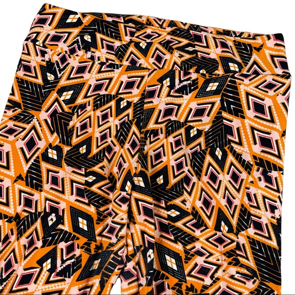 Lularoe Tall & Curvy orange, black, white, red diamond design leggings, like new - Picture 2 of 9